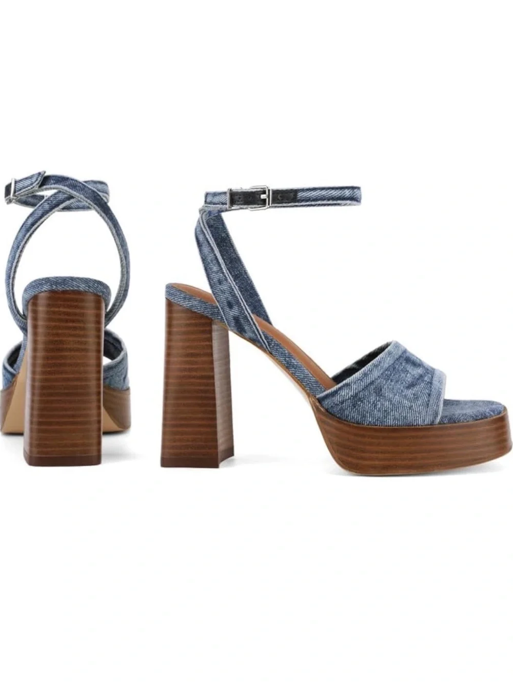 Anfee Blue Denim Platform Sandals with Chunky Heel Sz 6.5 NEW!